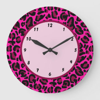 Hot Pink y2k Leopard Print Large Clock