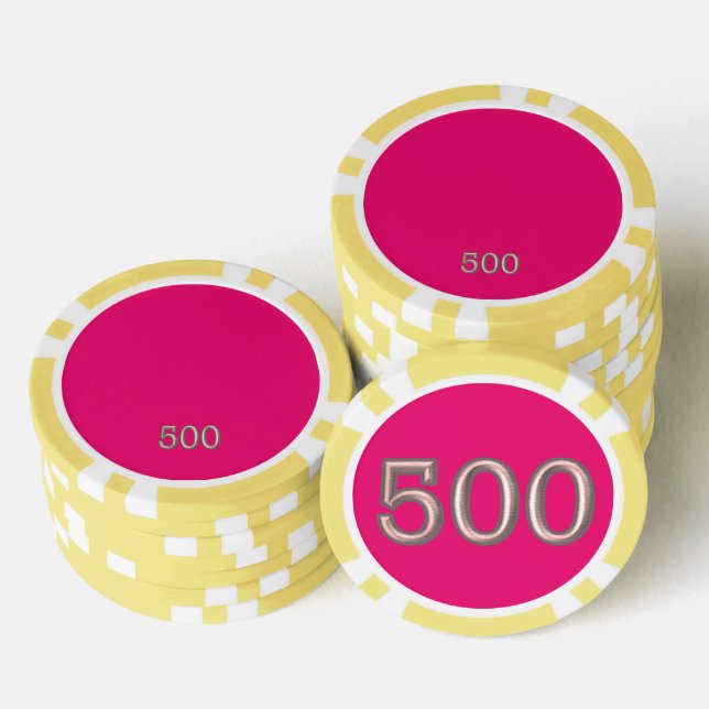 Hot Pink yellow 500 striped poker chip (Stack)
