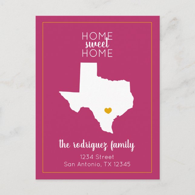 Hot Pink & Yellow Home Sweet Home - Texas Moving Announcement Postcard (Front)