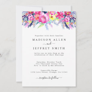 Hot Pink & Yellow Spring Floral Wedding Invitation