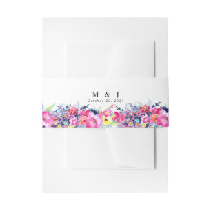 Hot Pink & Yellow Spring Floral Wedding Invitation Belly Band
