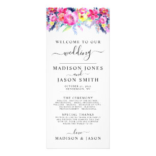Hot Pink & Yellow Spring Floral Wedding Program Rack Card