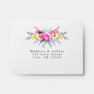 Hot Pink & Yellow Spring Floral Wedding RSVP Envelope