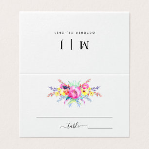 Hot Pink & Yellow Spring Floral Wedding Table Card