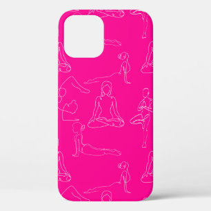 hot pink yoga positions line drawings iPhone 12 case