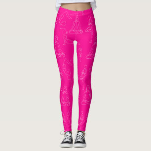 hot pink yoga positions line drawings leggings