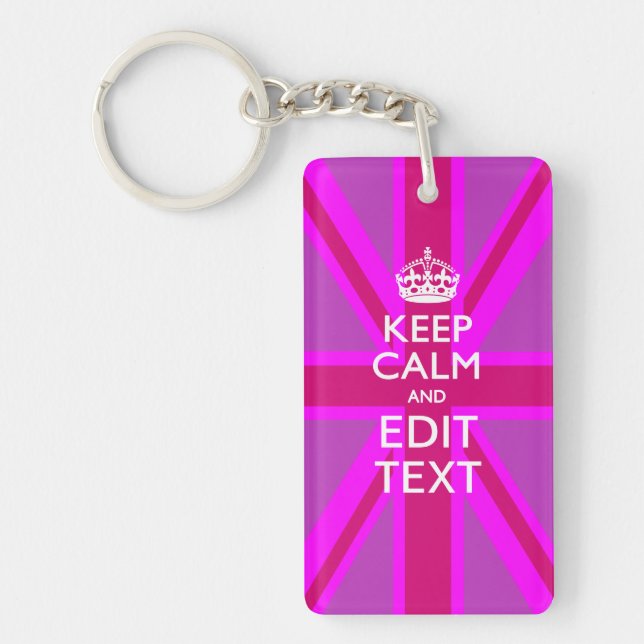 Hot Pink Your Keep Calm Edit Text Union Jack Key Ring (Front)