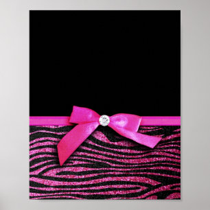 Hot pink zebra and ribbon bow graphic poster
