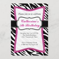 Hot Pink Zebra Child's Birthday Invitation.