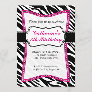 Hot Pink Zebra Child's Birthday Invitation. Invitation