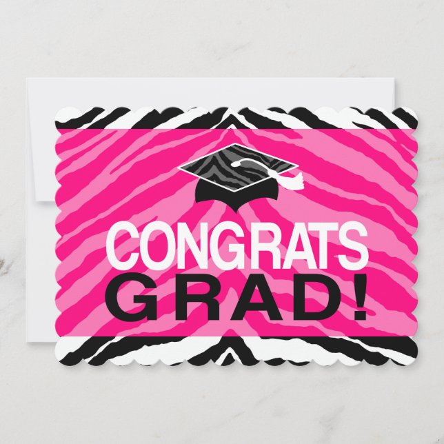 Hot Pink Zebra Congrats Girl's Graduation Party Invitation (Front)
