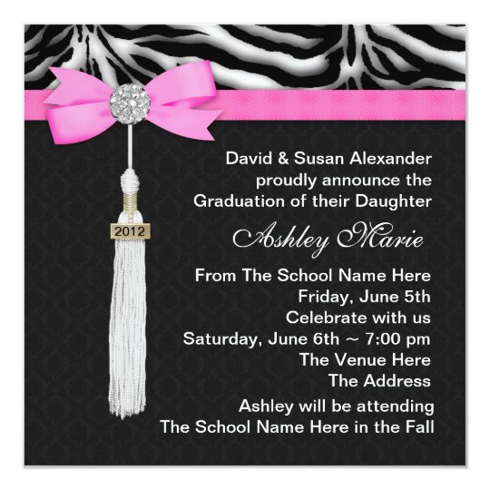 Hot Pink Zebra Graduation Announcements