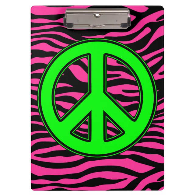 HOT PINK ZEBRA GREEN PEACE CLIPBOARD (Front)