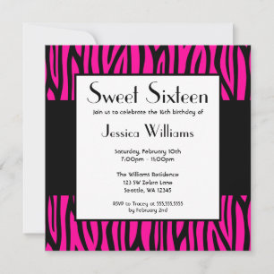 Hot Pink Zebra Modern Sweet 16 Birthday Party Invitation