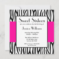 Hot Pink Zebra Modern Sweet 16