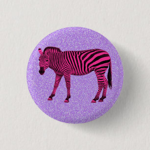 Hot Pink Zebra on Purple Sparkles 3 Cm Round Badge