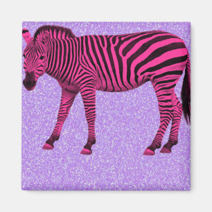 Hot Pink Zebra on Purple Sparkles Magnet