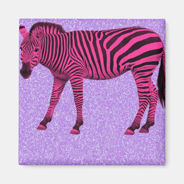 Hot Pink Zebra on Purple Sparkles Magnet (Front)