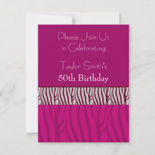 Hot Pink  Zebra Pattern  Birthday Invitation
