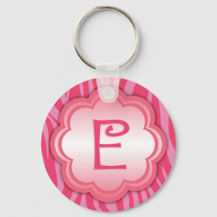 Hot Pink Zebra Print Monogram E Key Ring