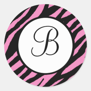 Hot Pink Zebra Print Monogrammed Stickers