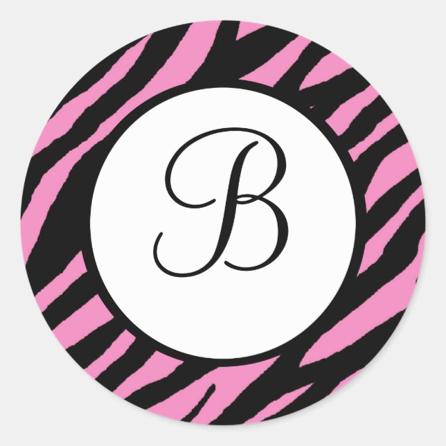 Hot Pink Zebra Print Monogrammed Stickers (Front)