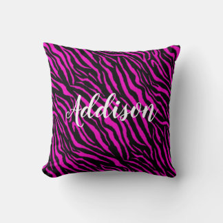 Hot Pink Zebra Print Name Throw Pillow