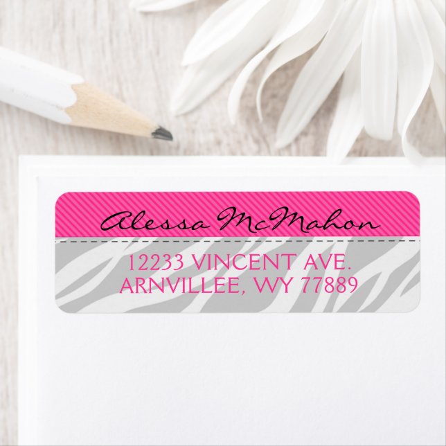 Hot Pink & Zebra Return Address Labels (Insitu)