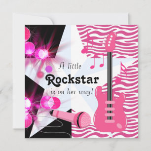 Hot Pink Zebra Rockstar Baby Girl Shower Invitation