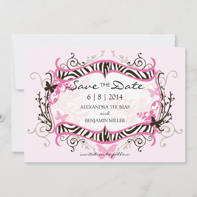 Hot Pink Zebra Save the Date (Front)
