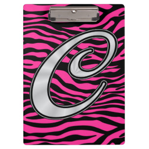 HOT PINK ZEBRA SILVER C CLIPBOARD