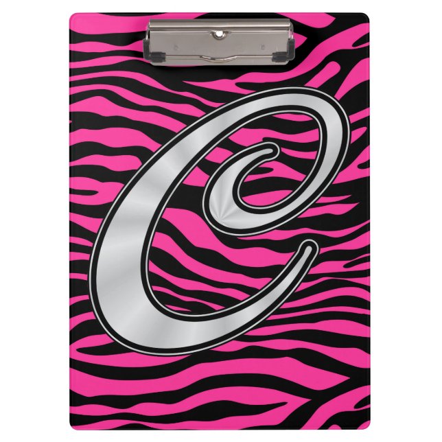 HOT PINK ZEBRA SILVER C CLIPBOARD (Front)