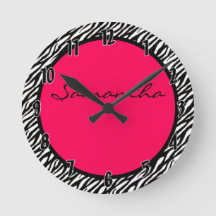 Hot Pink Zebra Stripe Pattern Personalised Clock