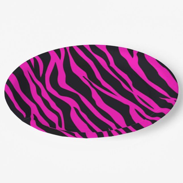 Hot Pink Zebra Striped Paper Plate (Angled)
