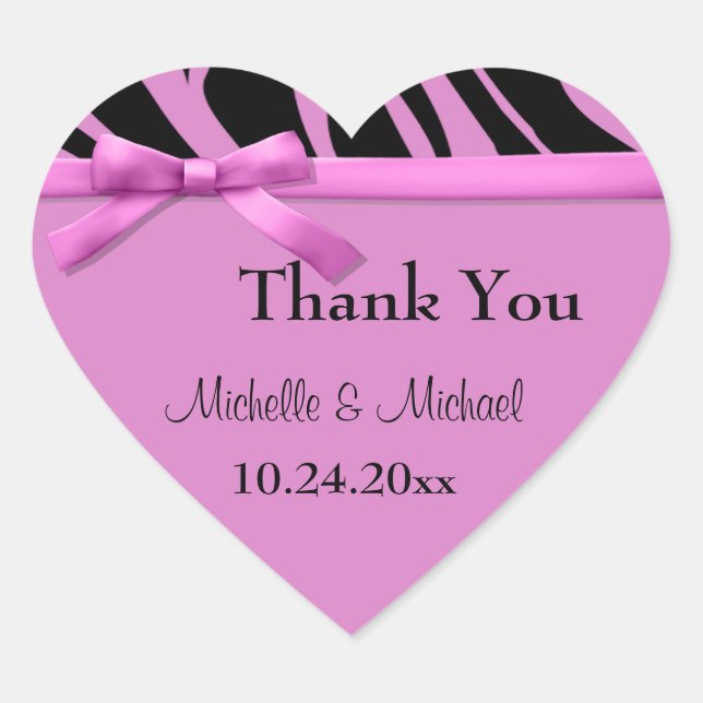 Hot Pink Zebra Stripes And Bow Thank You Sticker (Front)