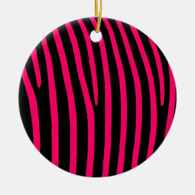 Hot Pink Zebra Stripes Ceramic Tree Decoration (Front)