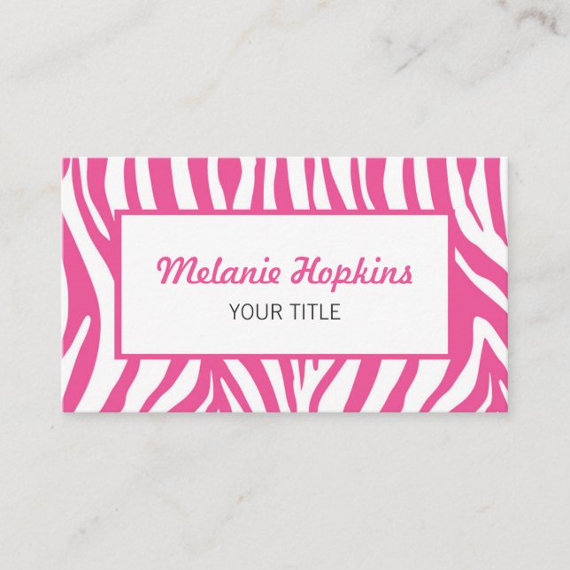 Hot Pink Zebra Stripes Generic Name Business Card (Front)