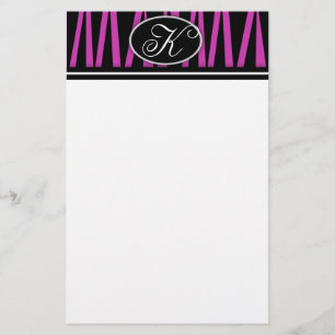 Hot Pink Zebra Stripes Monogrammed Stationery