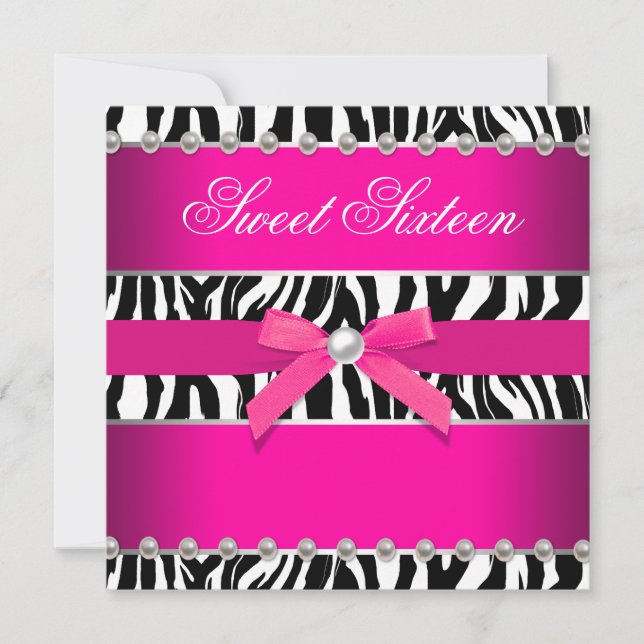 Hot Pink Zebra Sweet 16 Birthday Party Invitation (Front)