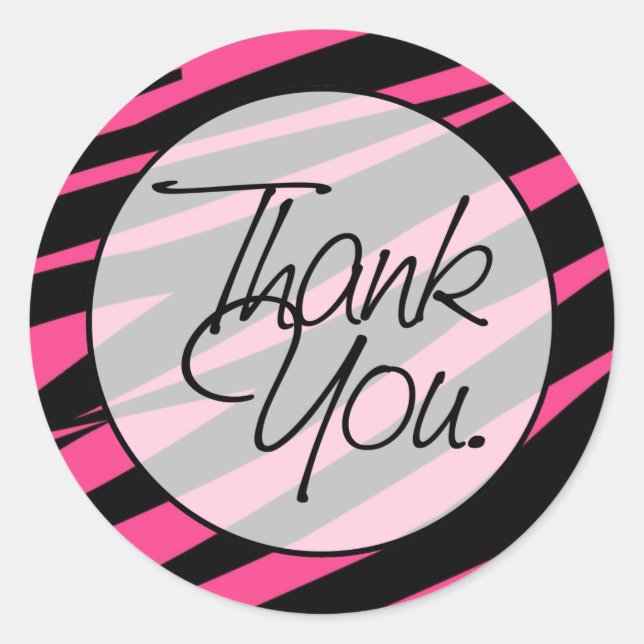 Hot Pink Zebra | Thank You Classic Round Sticker (Front)