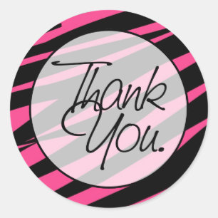 Hot Pink Zebra Thank You Classic Round Sticker