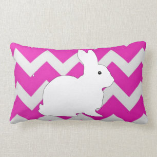 Hot Pink Zig Zag Chevron With White Bunny Lumbar Cushion