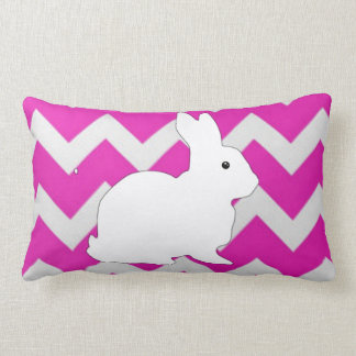 Hot Pink Zig Zag Chevron With White Bunny Lumbar Cushion