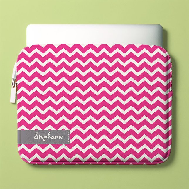 Hot Pink Zig Zag Chevrons Pattern Laptop Sleeve (Creator Uploaded)