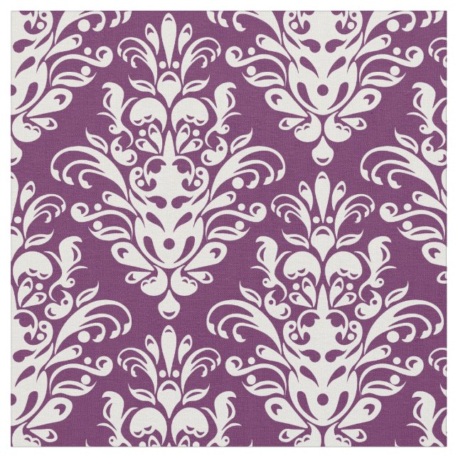 Hot Purple and White Elegant Damask Pattern Fabric (Close Up)