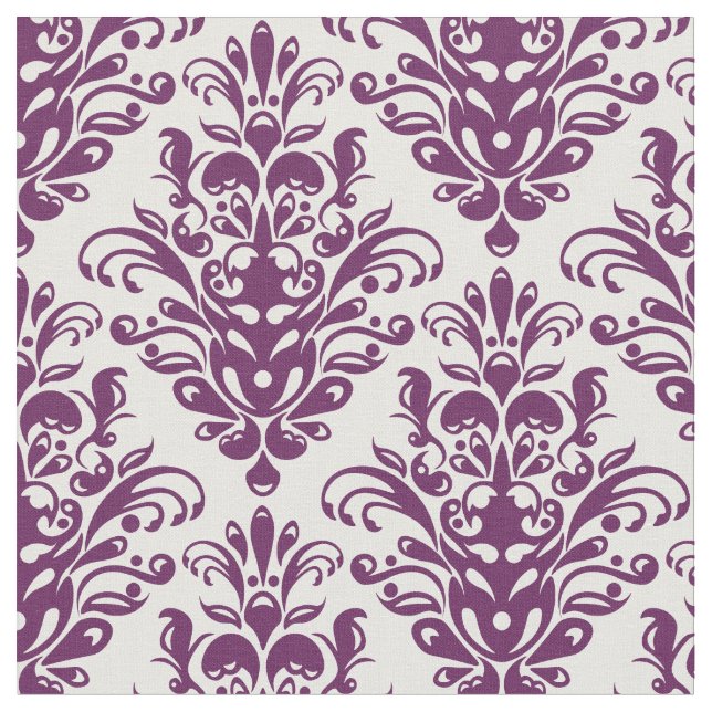 Hot Purple and White Elegant Damask Pattern Fabric (Close Up)