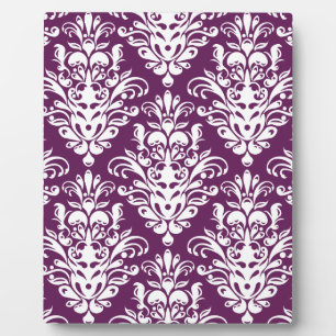 Hot Purple and White Elegant Damask Pattern Plaque