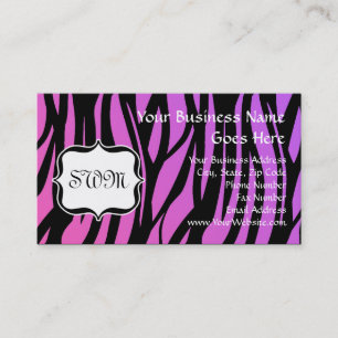 Hot Purple/Pink Zebra Stripes Monogram Business Card