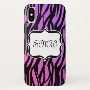 Hot Purple/Pink Zebra Stripes Monogram iPhone X Case