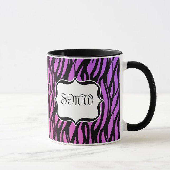 Hot Purple/Pink Zebra Stripes Monogram Mug (Right)